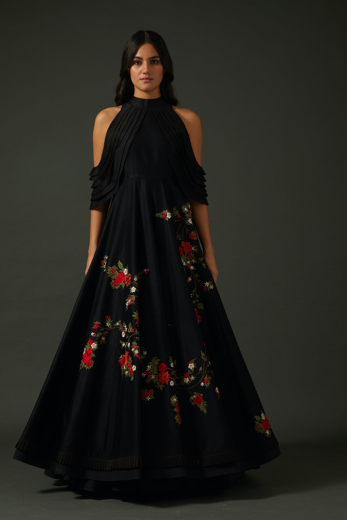 Chanderi Anarkali Set With Floral Embroidery