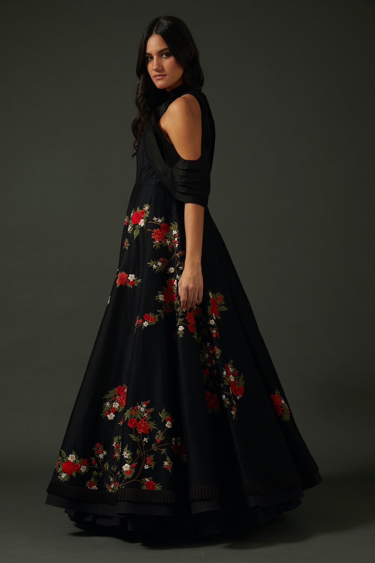 Chanderi Anarkali Set With Floral Embroidery