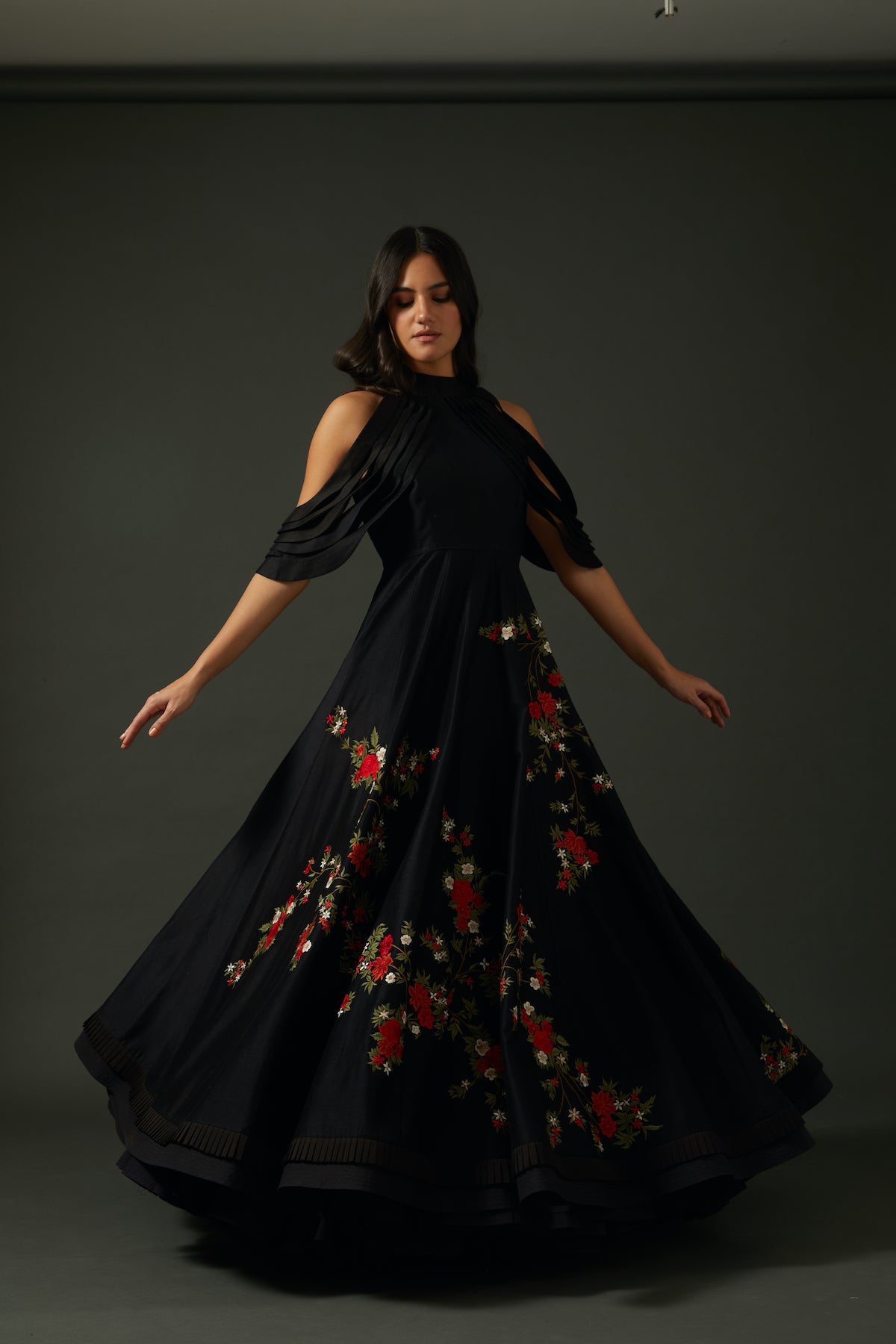 Chanderi Anarkali Set With Floral Embroidery