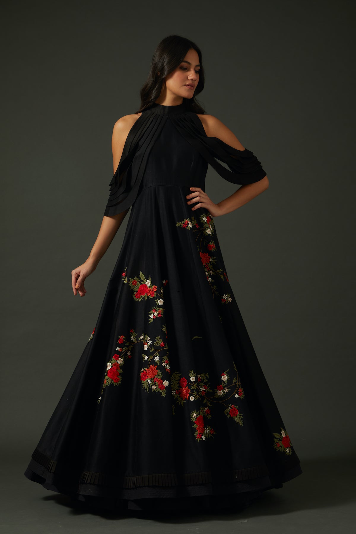 Chanderi Anarkali Set With Floral Embroidery