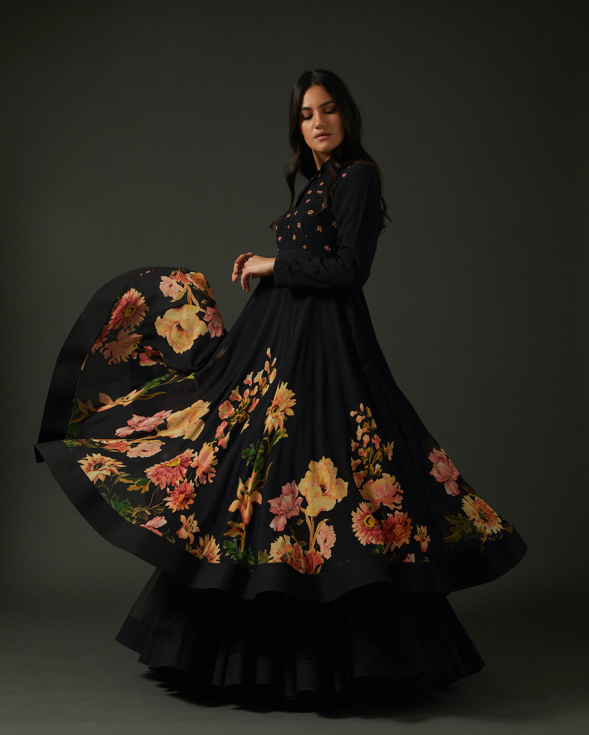 Georgette Anarkali Set With Floral Digital Print