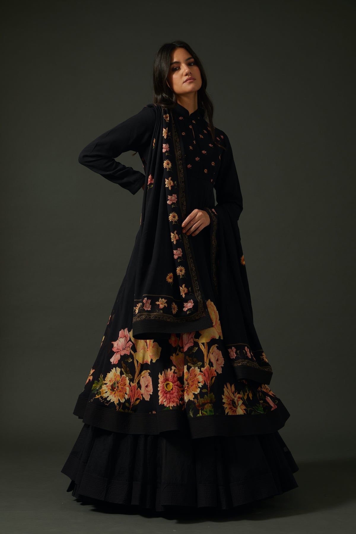 Georgette Anarkali Set With Floral Digital Print
