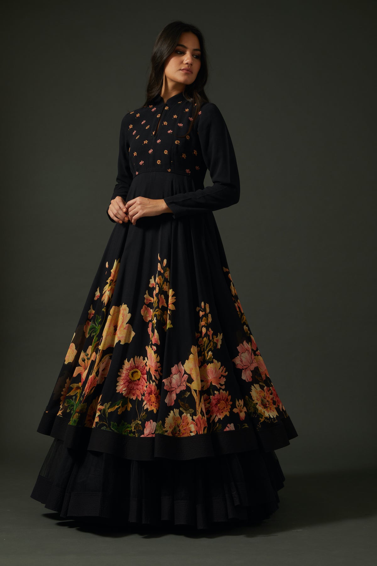 Georgette Anarkali Set With Floral Digital Print