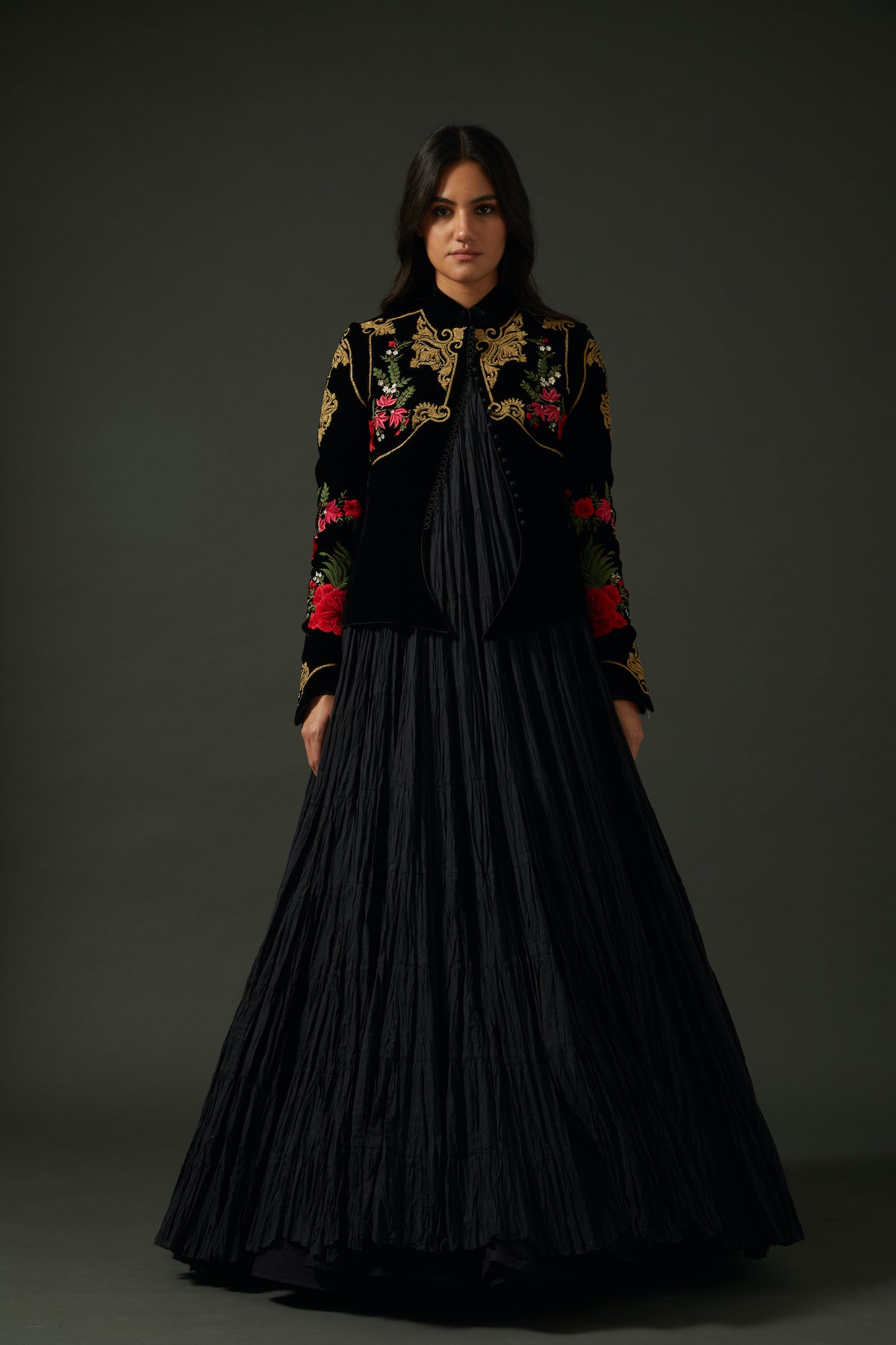 Black Velvet Jacket With Embroidery