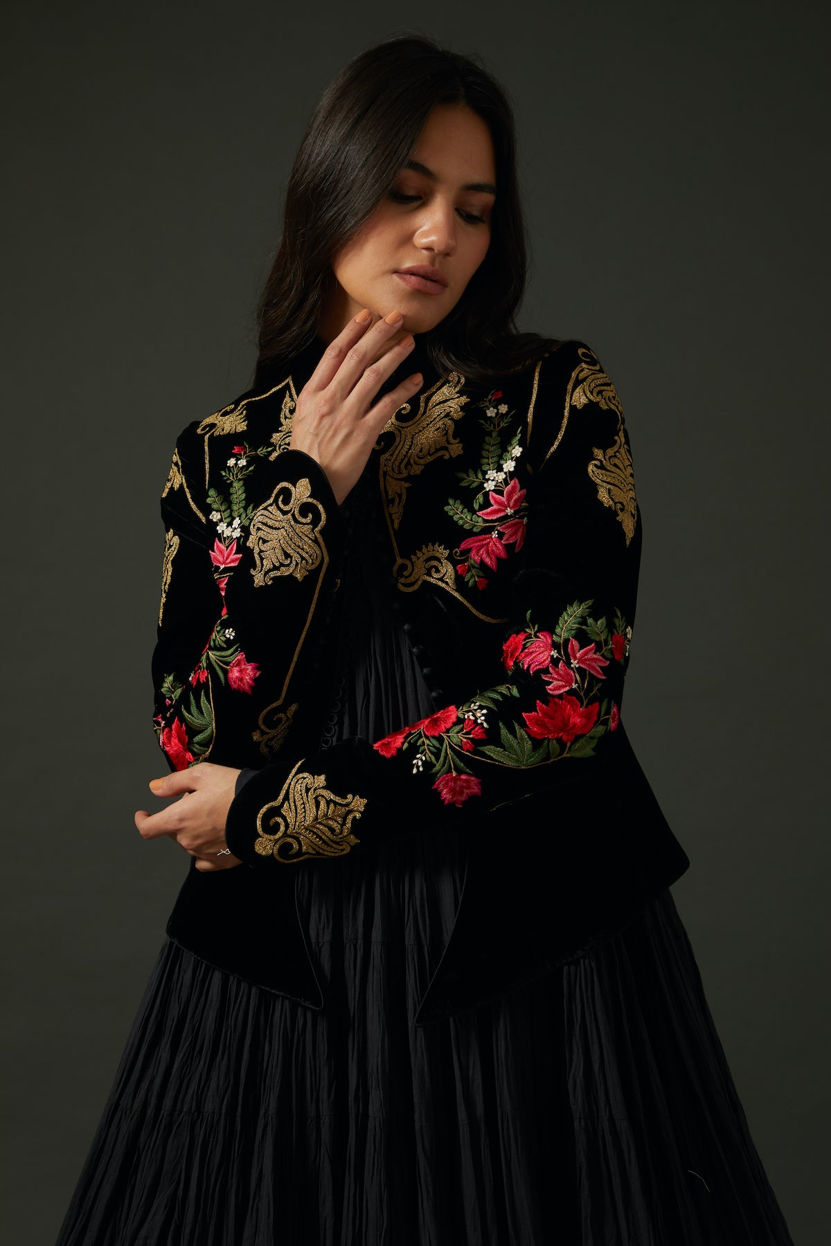 Black Velvet Jacket With Embroidery