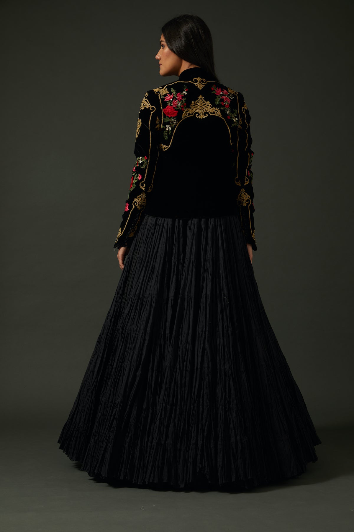 Black Velvet Jacket With Embroidery