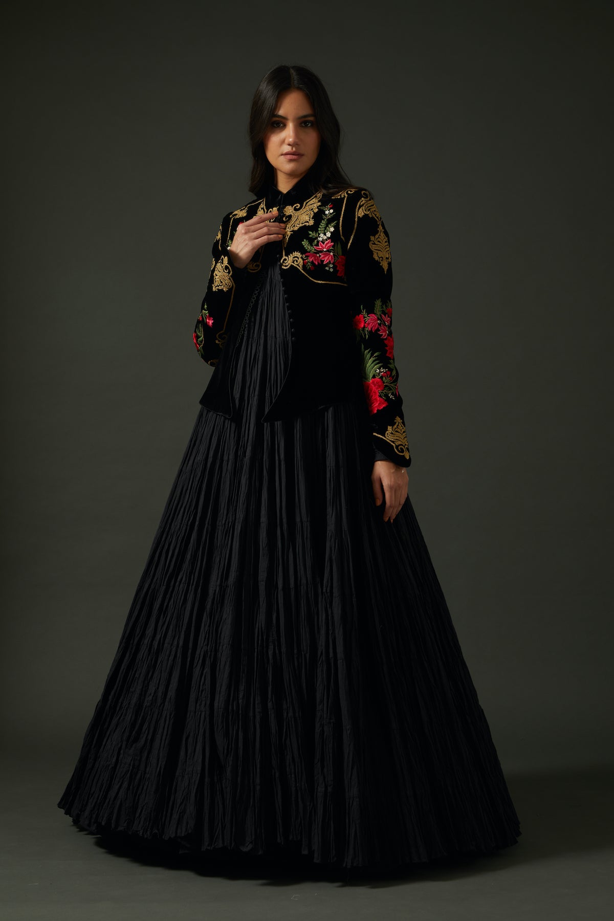 Black Velvet Jacket With Embroidery