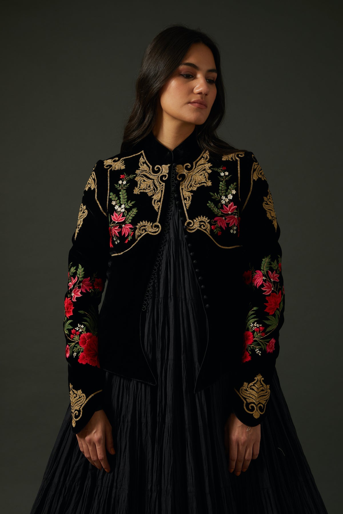 Black Velvet Jacket With Embroidery