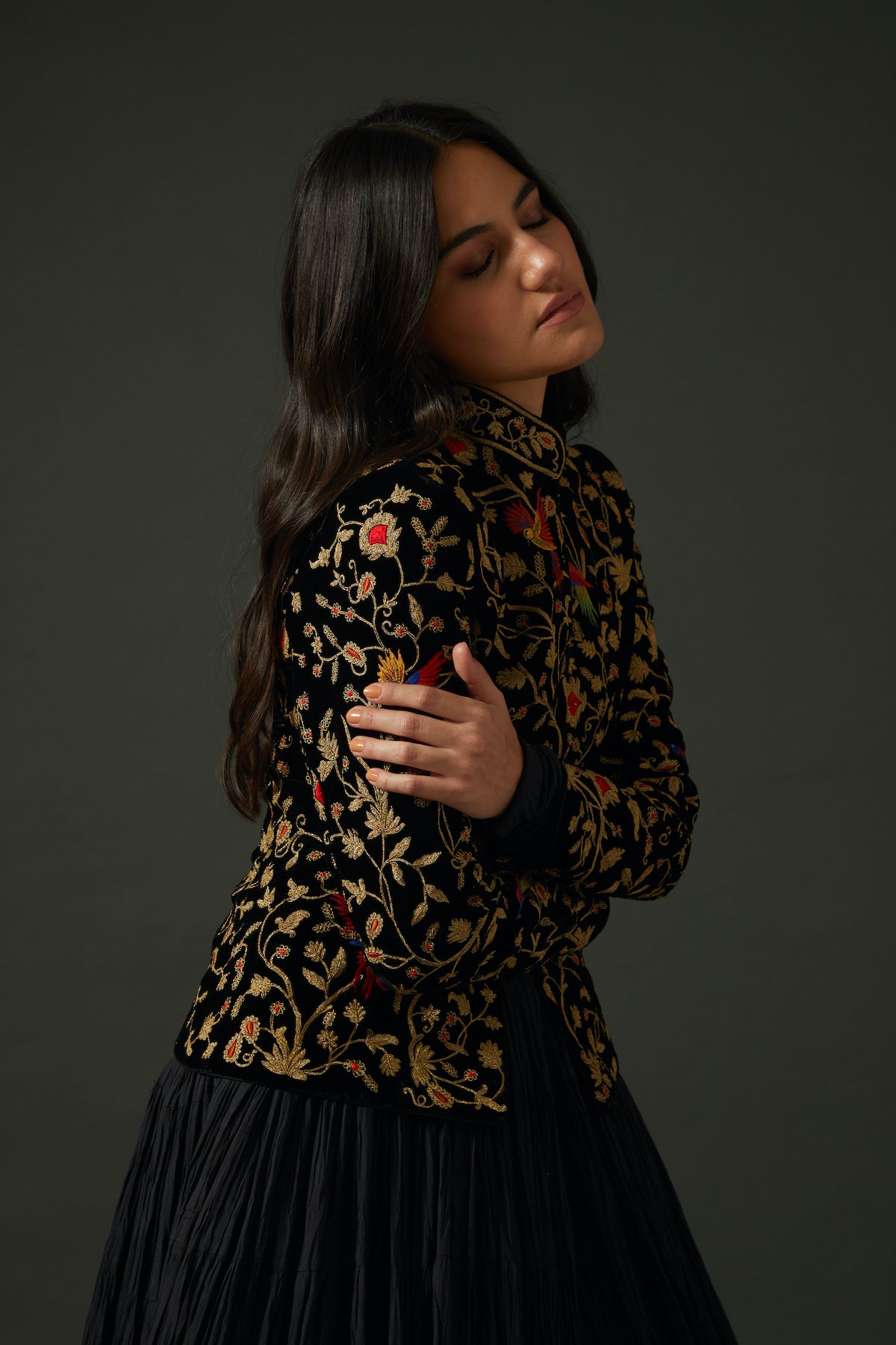 Black Velvet Jacket With Embroidery