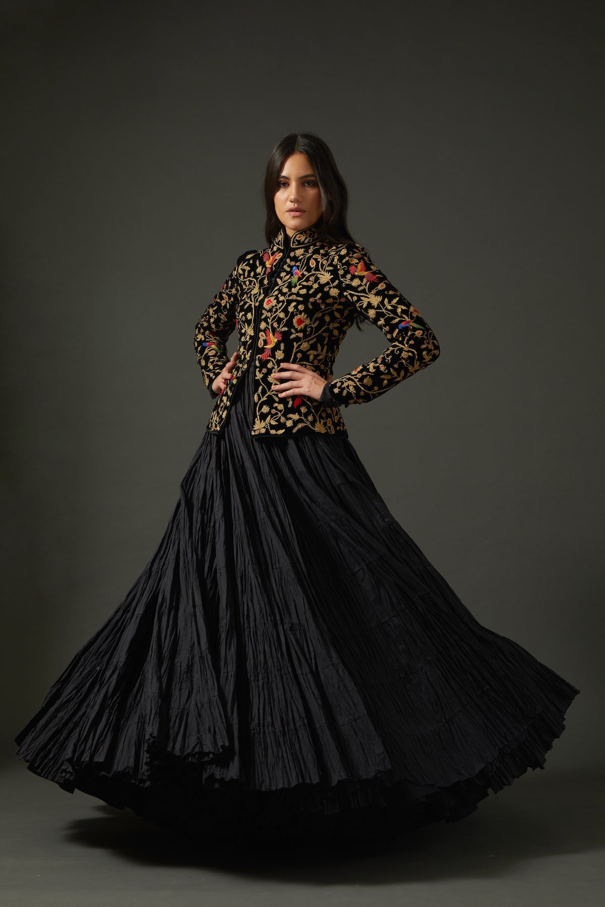 Black Velvet Jacket With Embroidery