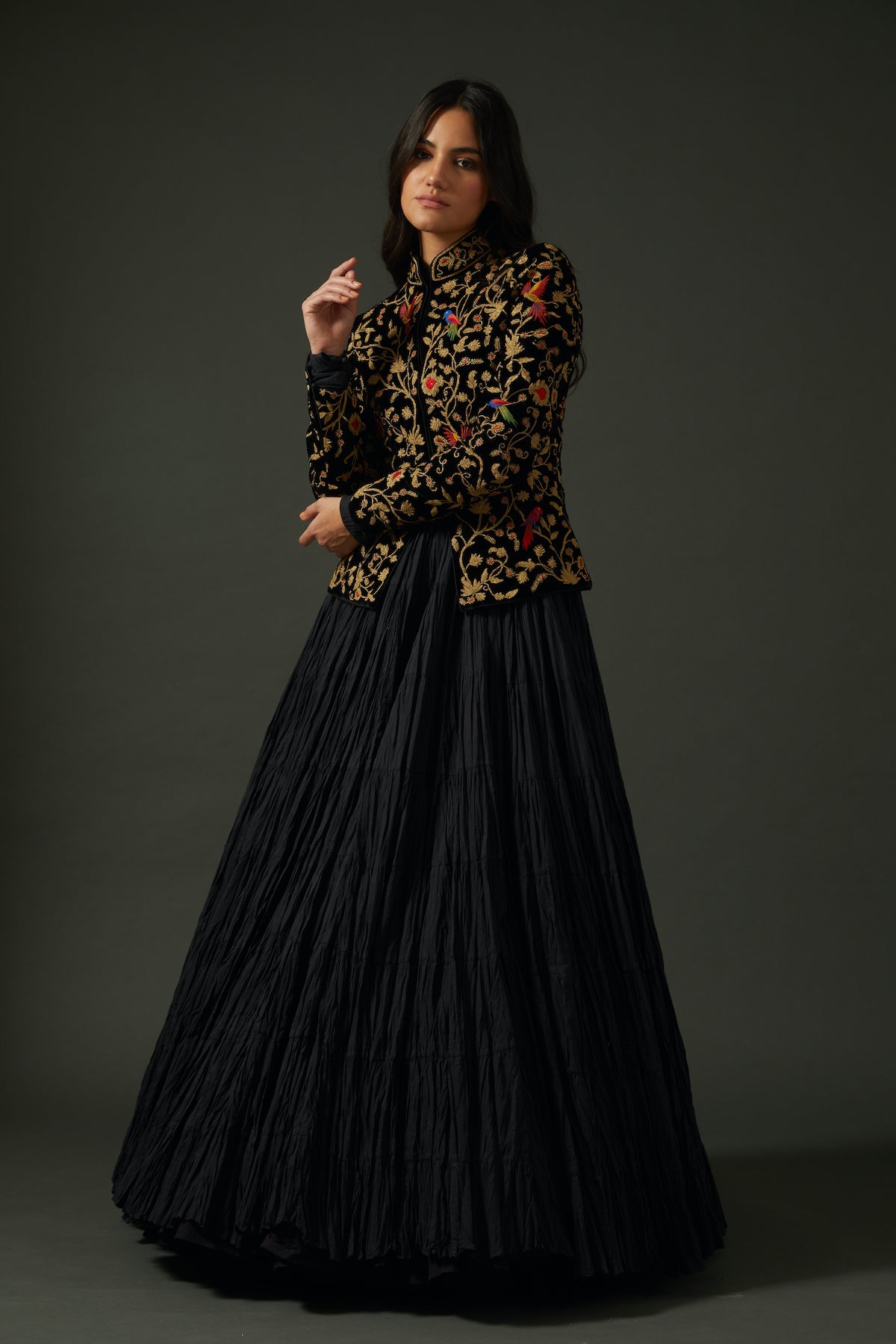 Black Velvet Jacket With Embroidery