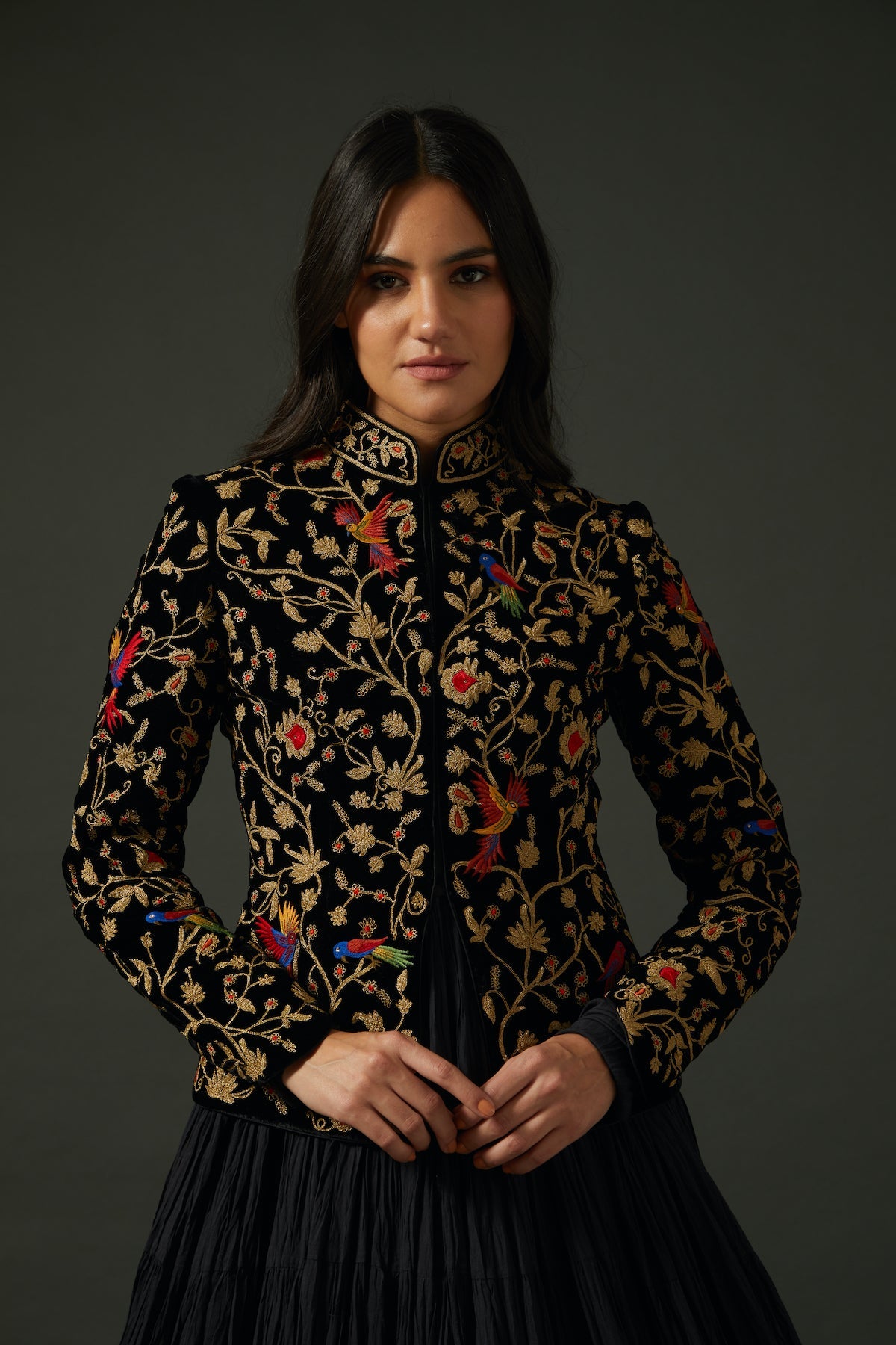 Black Velvet Jacket With Embroidery