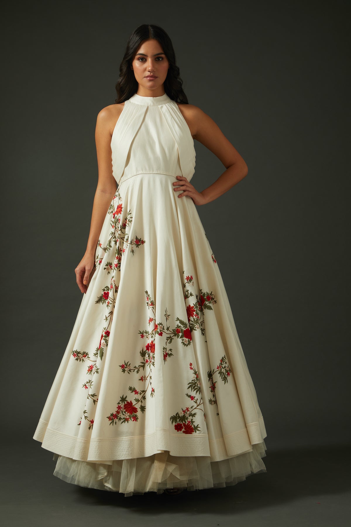 Chanderi Anarkali Set With Floral Embroidery
