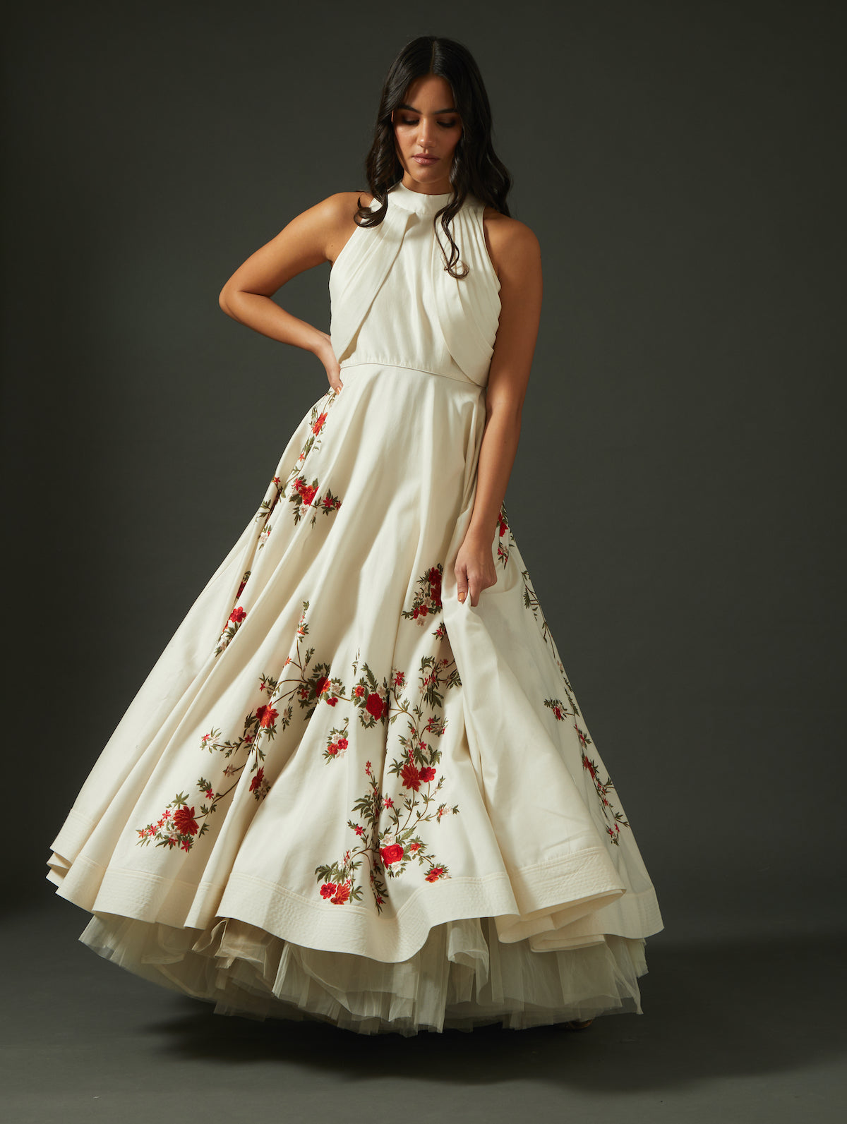 Chanderi Anarkali Set With Floral Embroidery