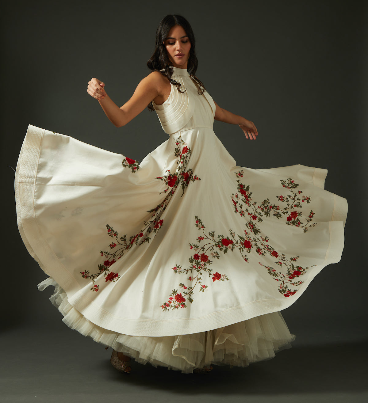 Chanderi Anarkali Set With Floral Embroidery