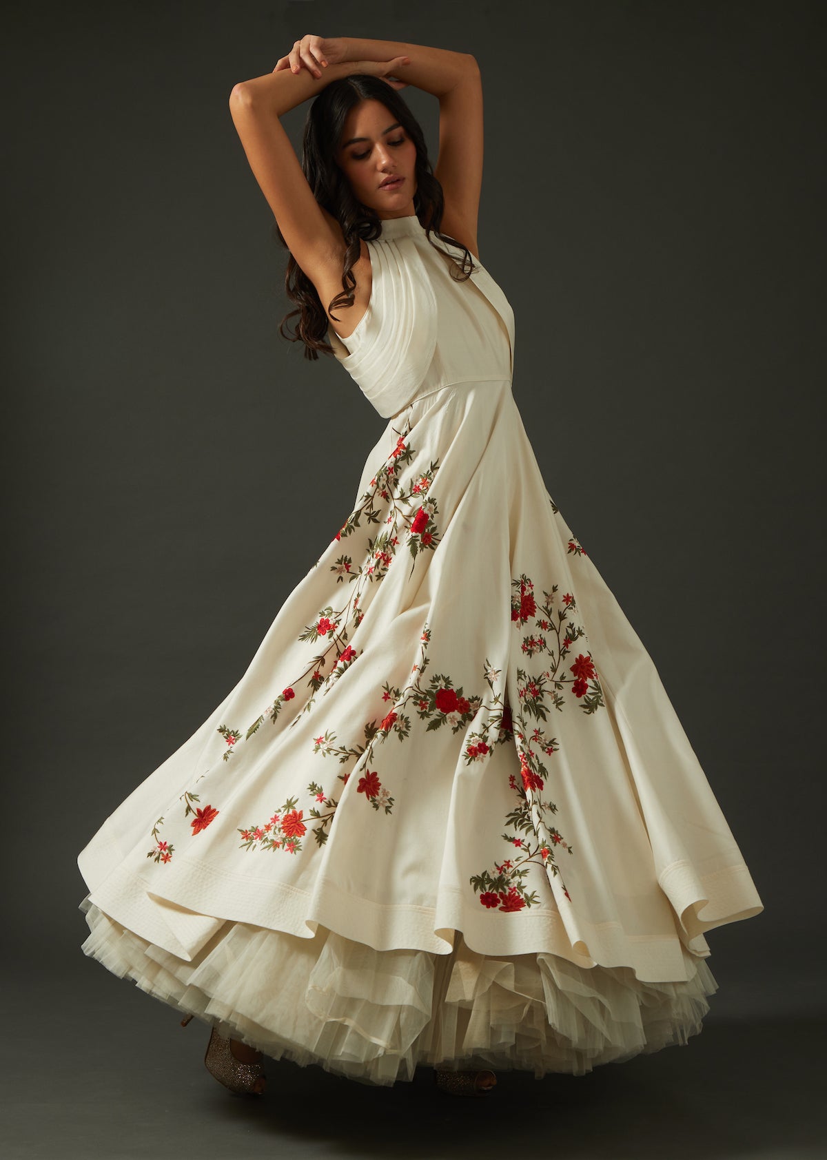 Chanderi Anarkali Set With Floral Embroidery