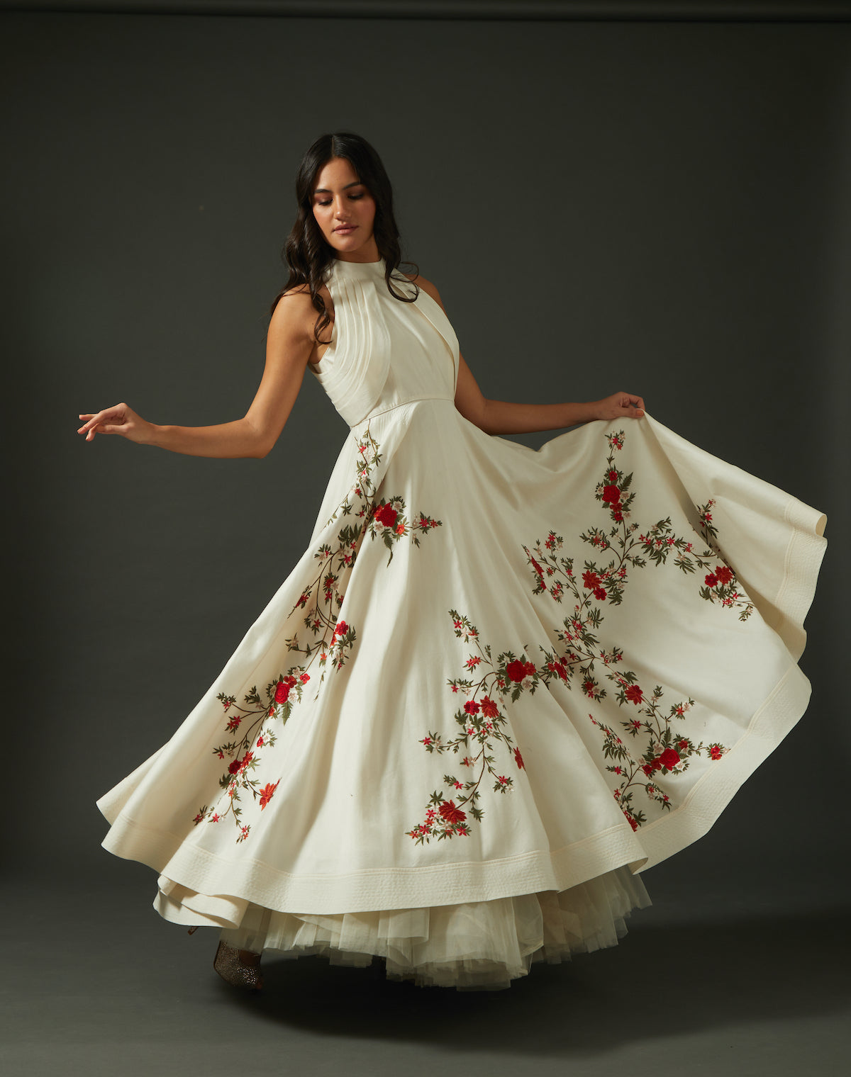 Chanderi Anarkali Set With Floral Embroidery