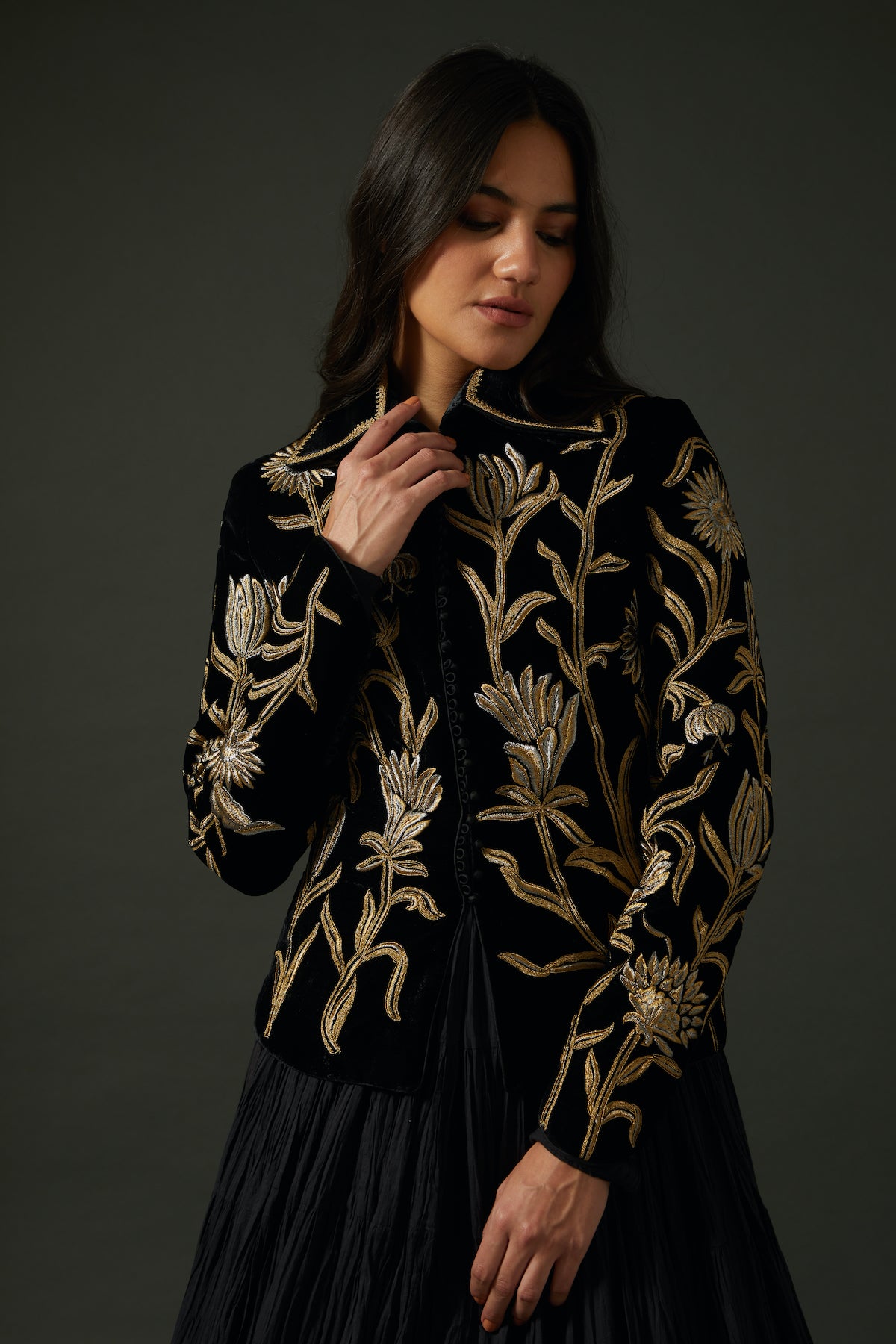 Black Velvet Jacket With Embroidery