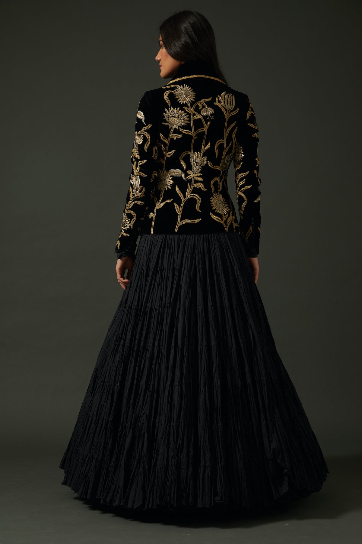 Black Velvet Jacket With Embroidery