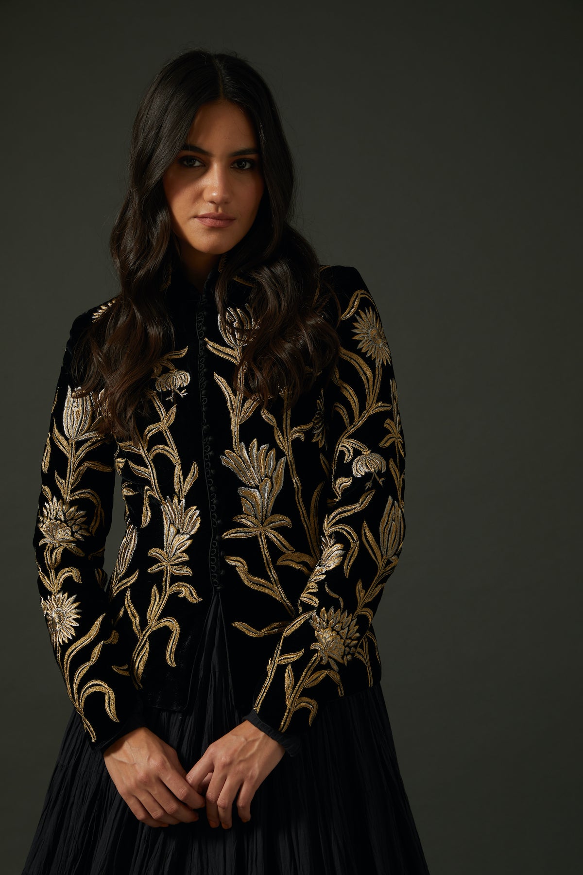 Black Velvet Jacket With Embroidery