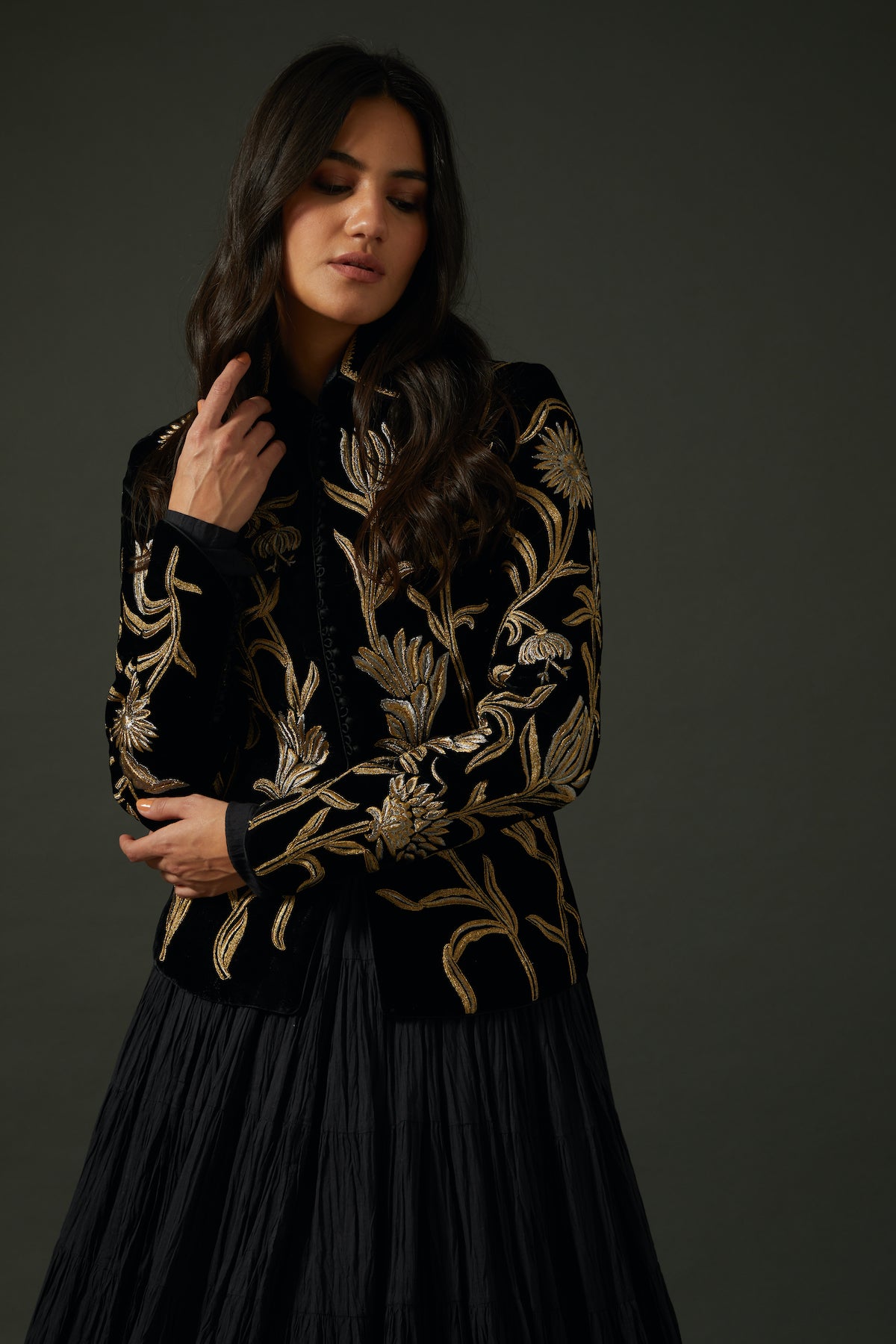 Black Velvet Jacket With Embroidery