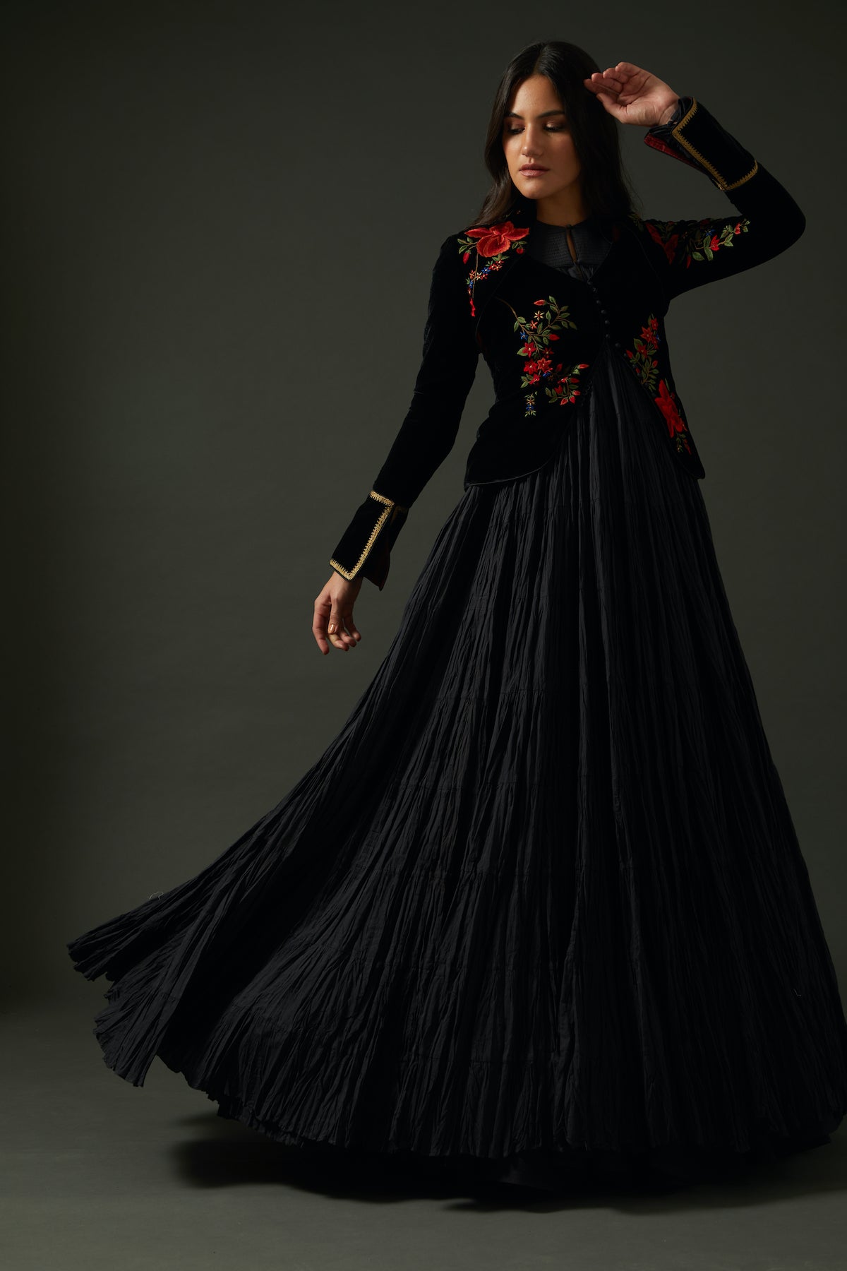 Black Velvet Jacket With Embroidery