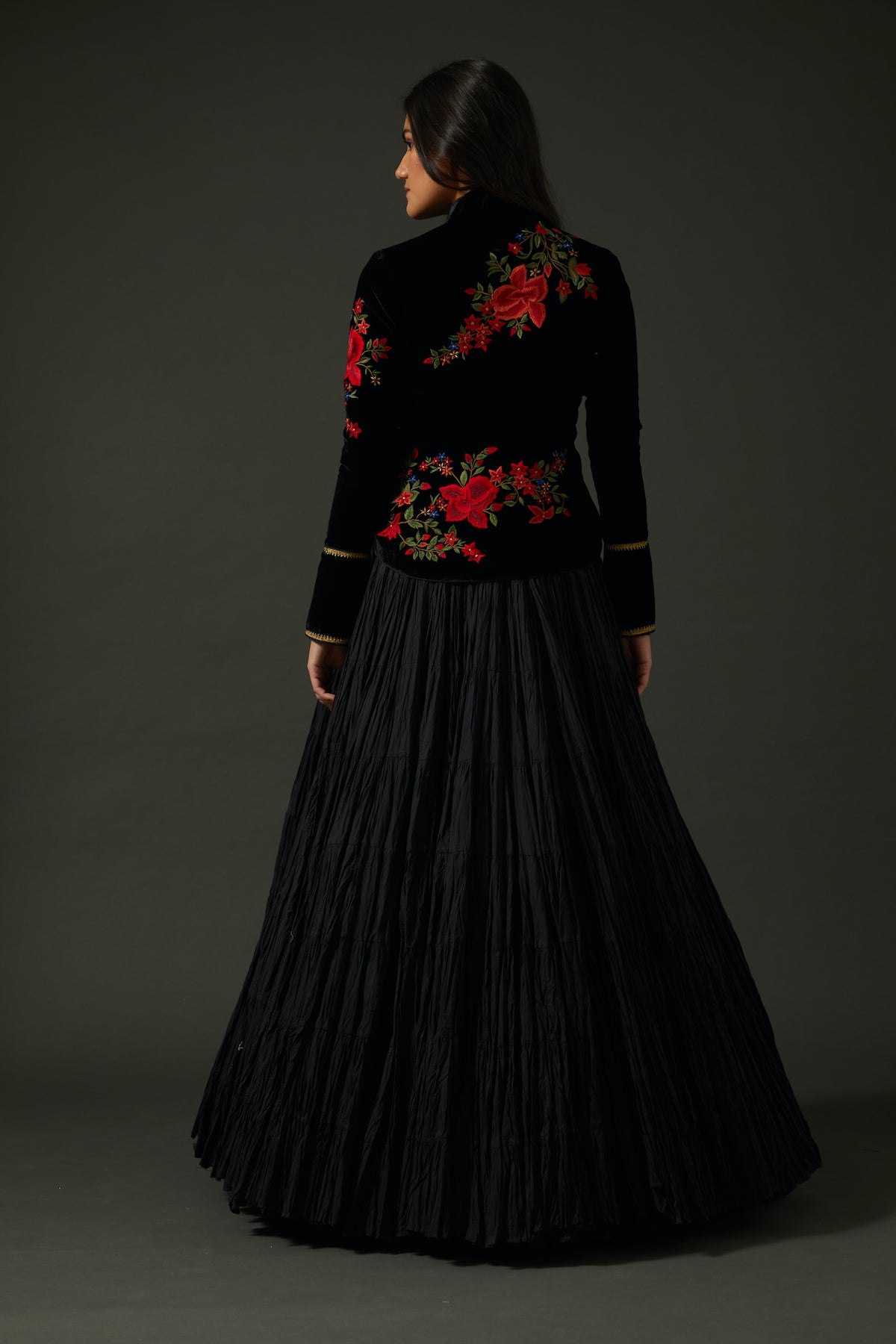 Black Velvet Jacket With Embroidery