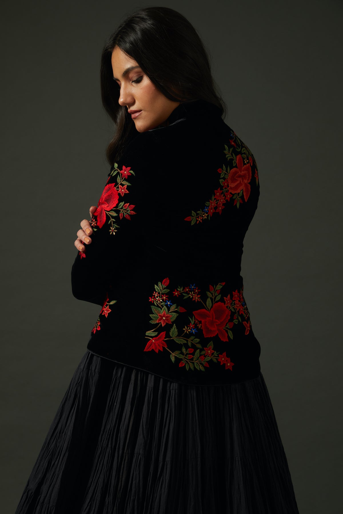 Black Velvet Jacket With Embroidery