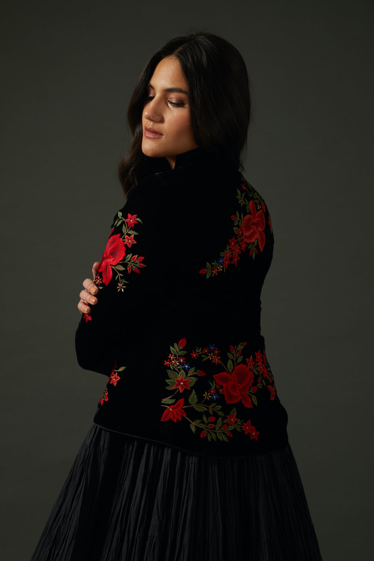 Black Velvet Jacket With Embroidery