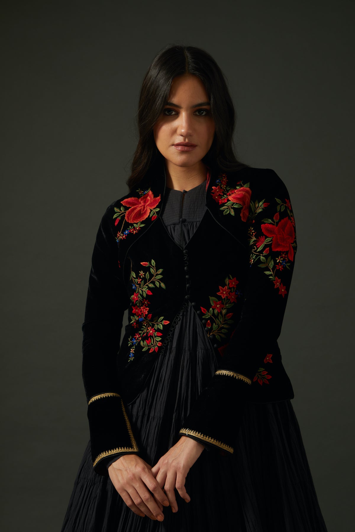 Black Velvet Jacket With Embroidery
