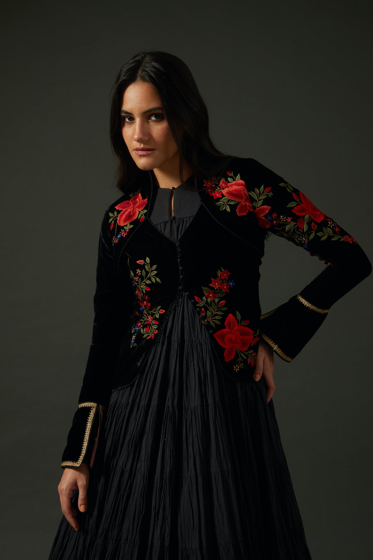 Black Velvet Jacket With Embroidery