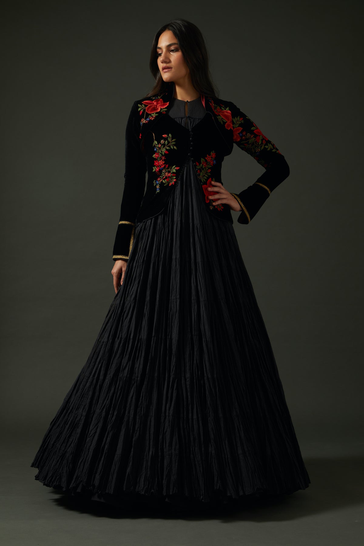 Black Velvet Jacket With Embroidery