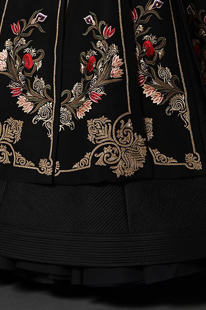 Black Matka Silk Long Jacket With Embroidery