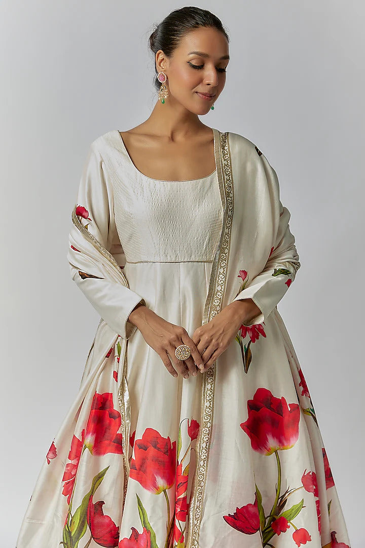 Chanderi Silk Digital Printed Anarkali Set