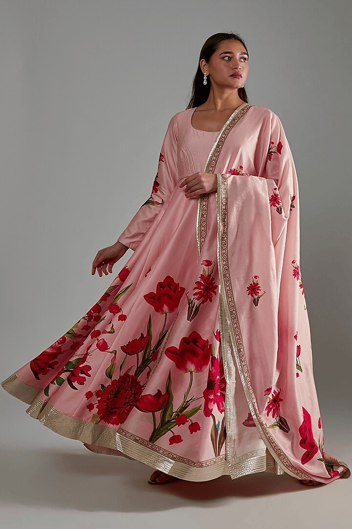 Chanderi Anarkali Set with Digital Printed