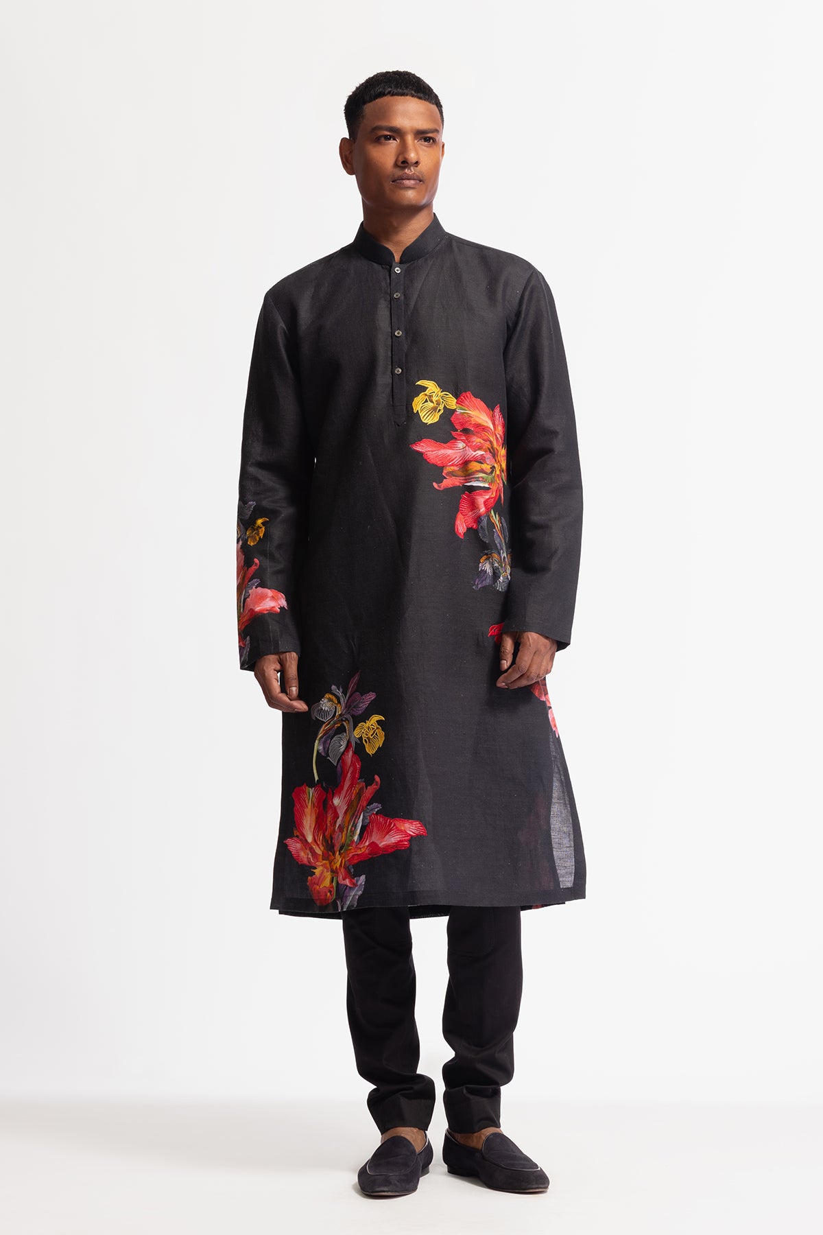 Men's Printed Linen Kurta