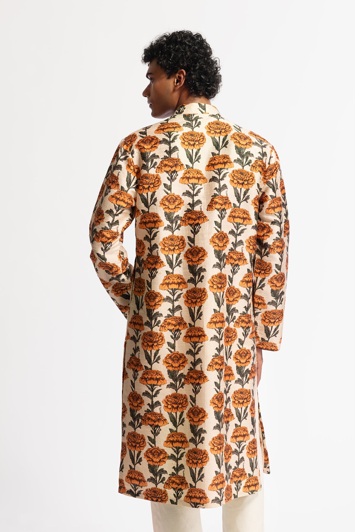 Men's Printed Dupion Silk Short Kurta