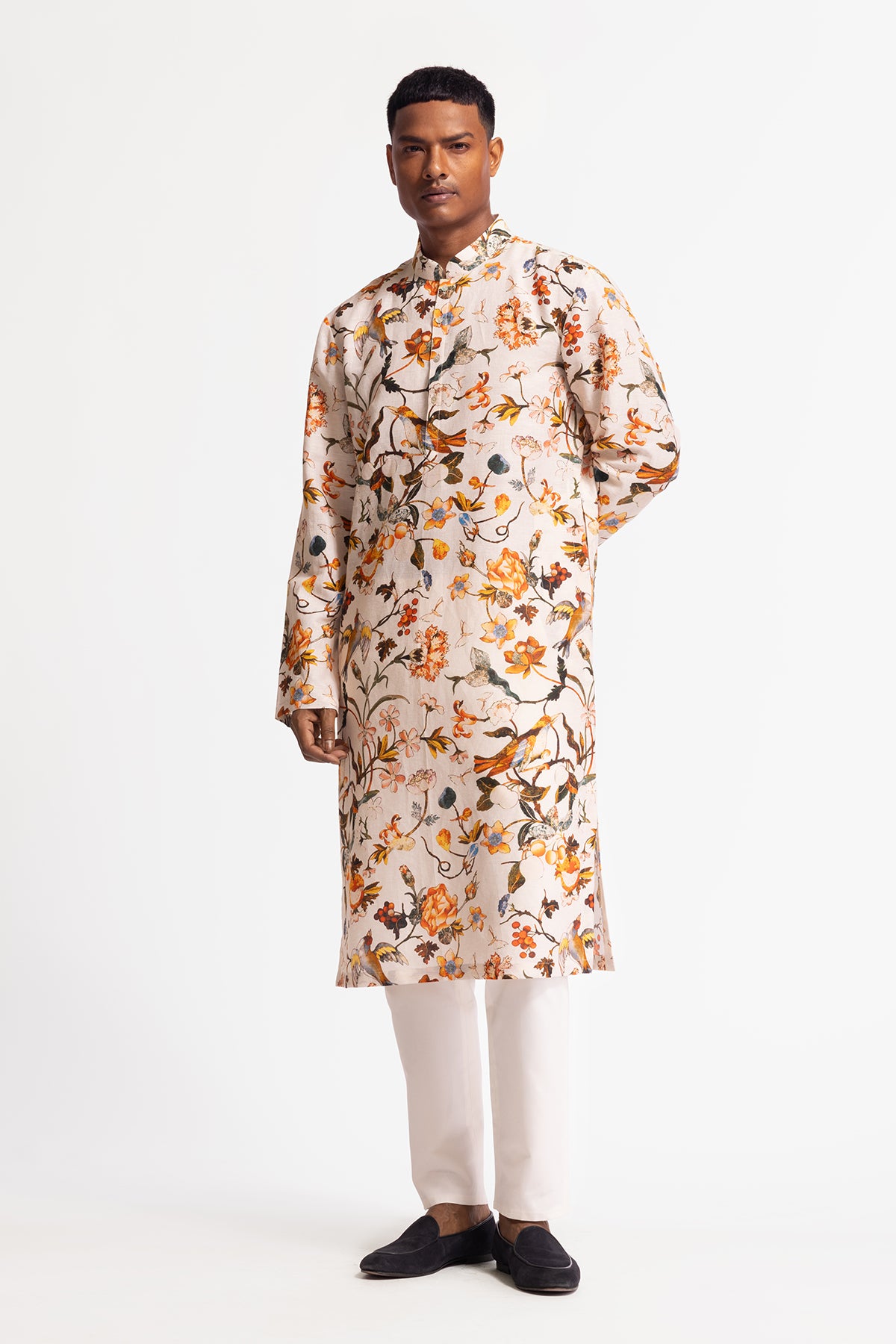 Men's Printed Dupion Silk Short Kurta