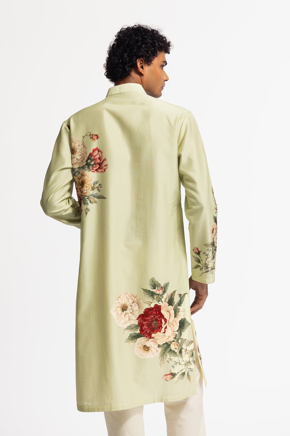 Men's Floral Printed Chanderi Kurta