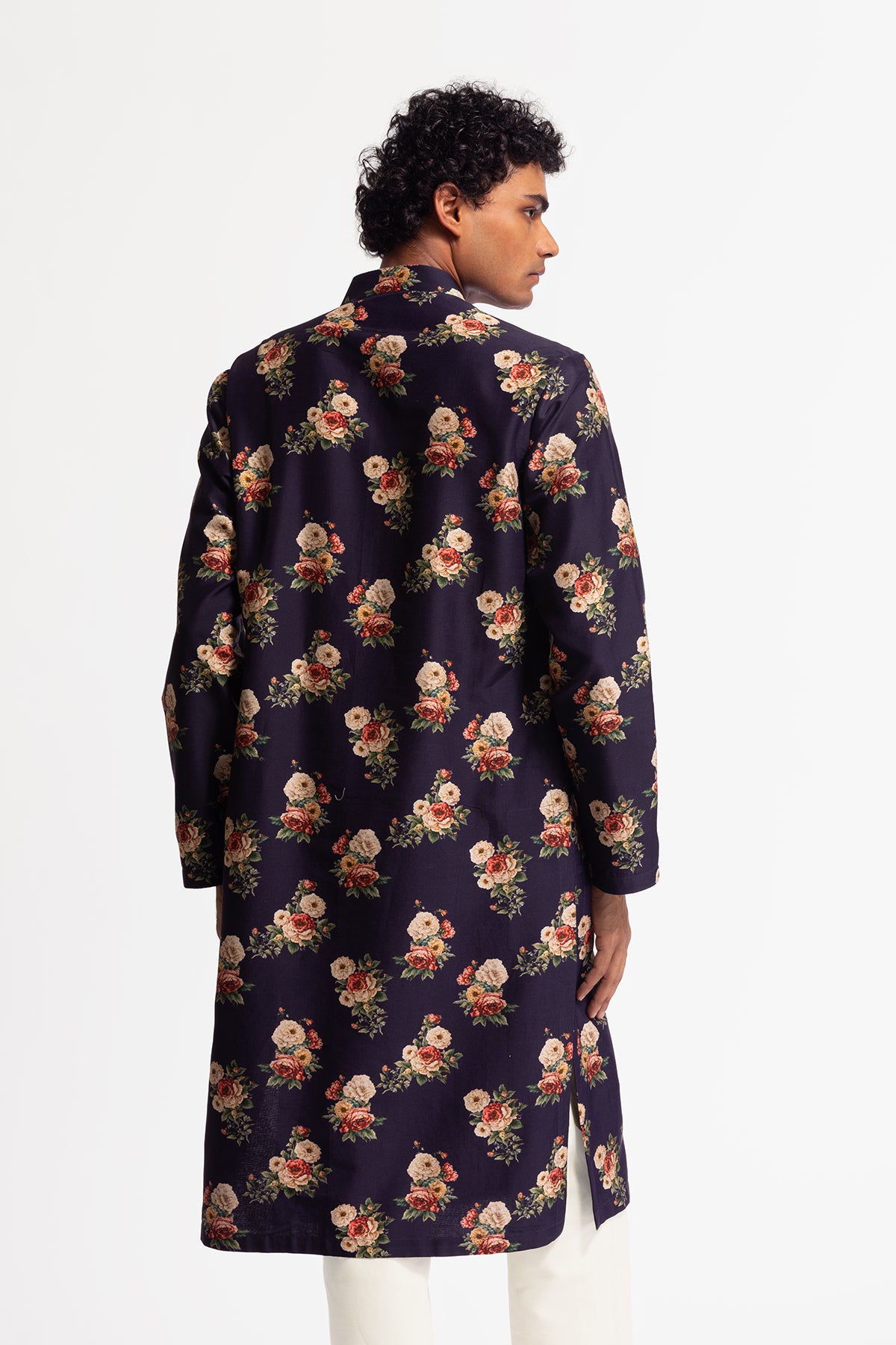 Men's Indigo Chanderi Kurta Set with Digital Print