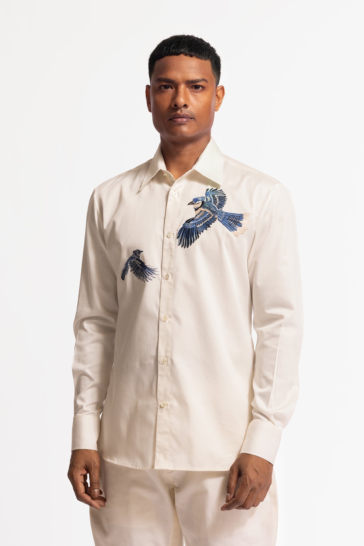 Men's Ivory Poplin Shirt with Detailed Motif Work