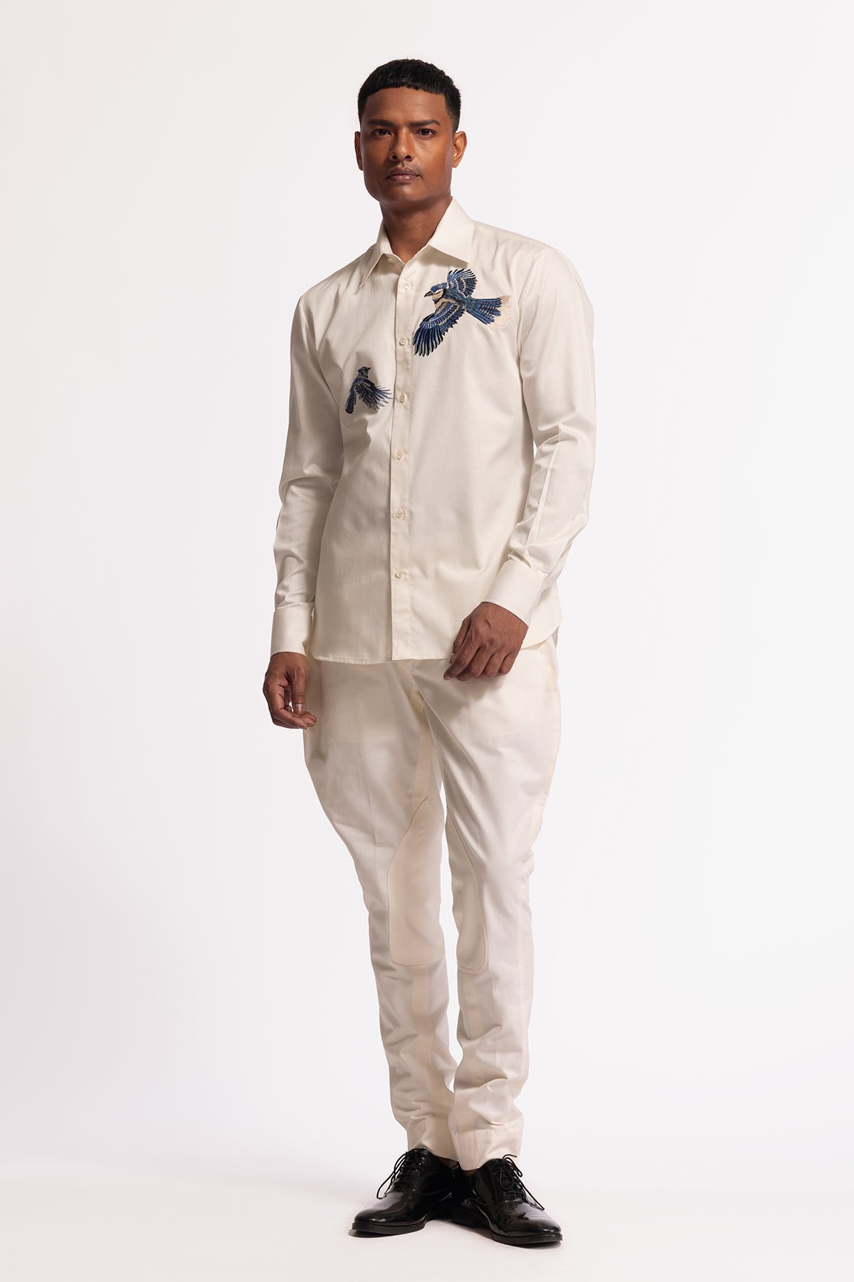 Men's Ivory Poplin Shirt with Detailed Motif Work