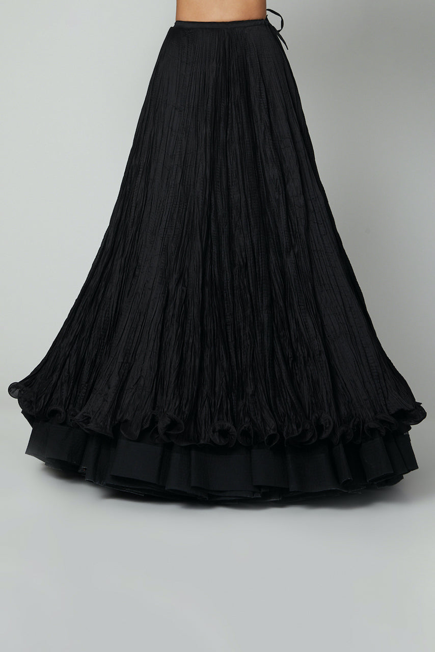 Black Embroidered Kurta With Skirt