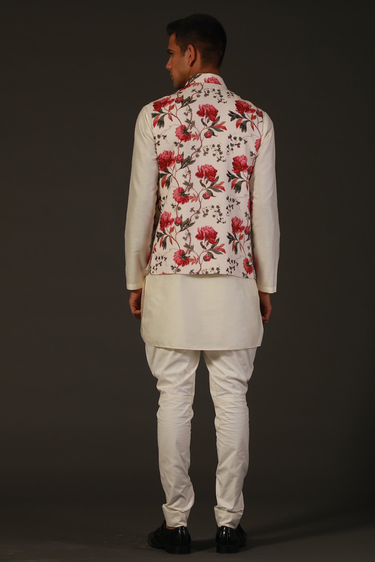 Ivory Linen Floral Printed Bundi