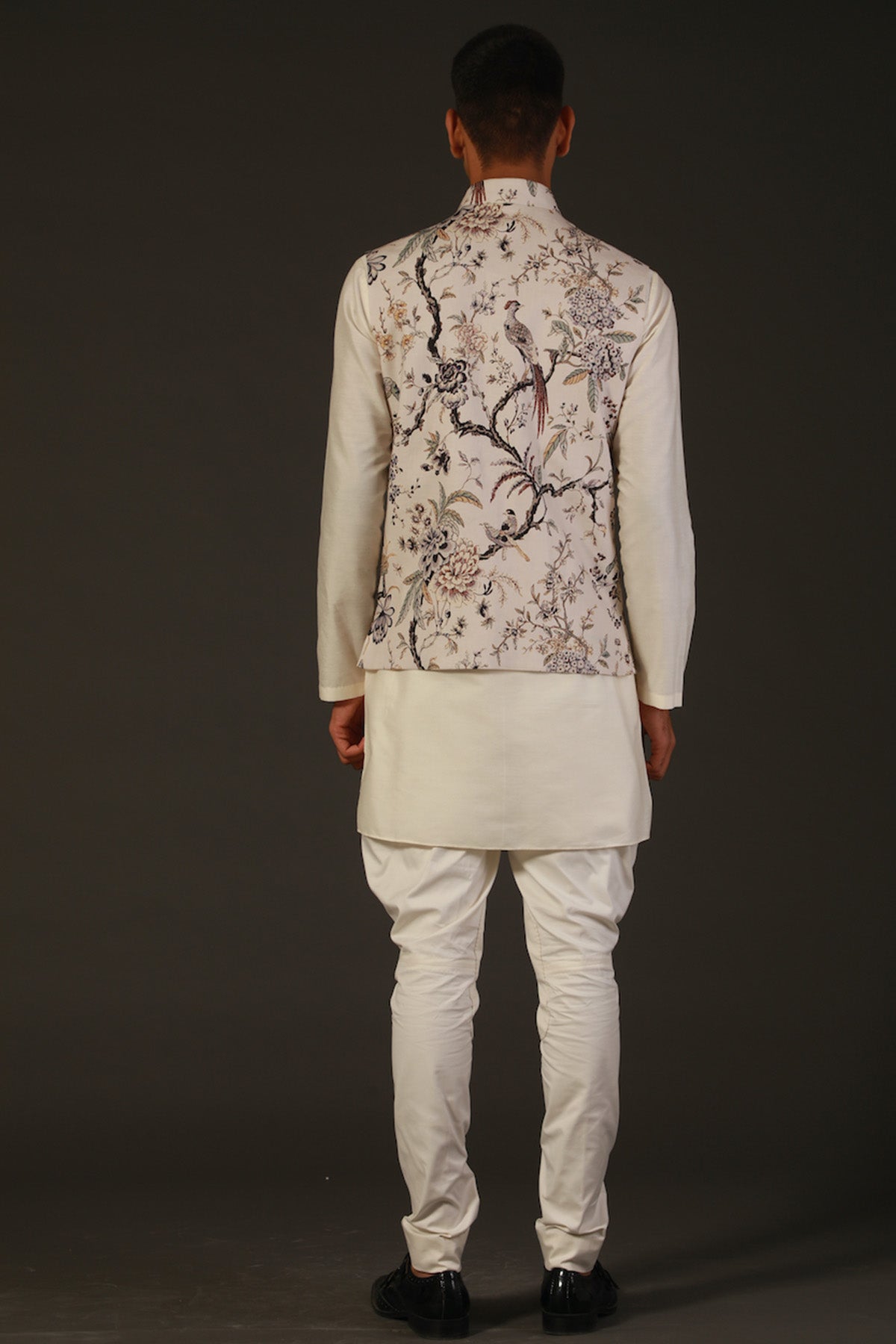 Ivory Linen Floral Printed Bundi