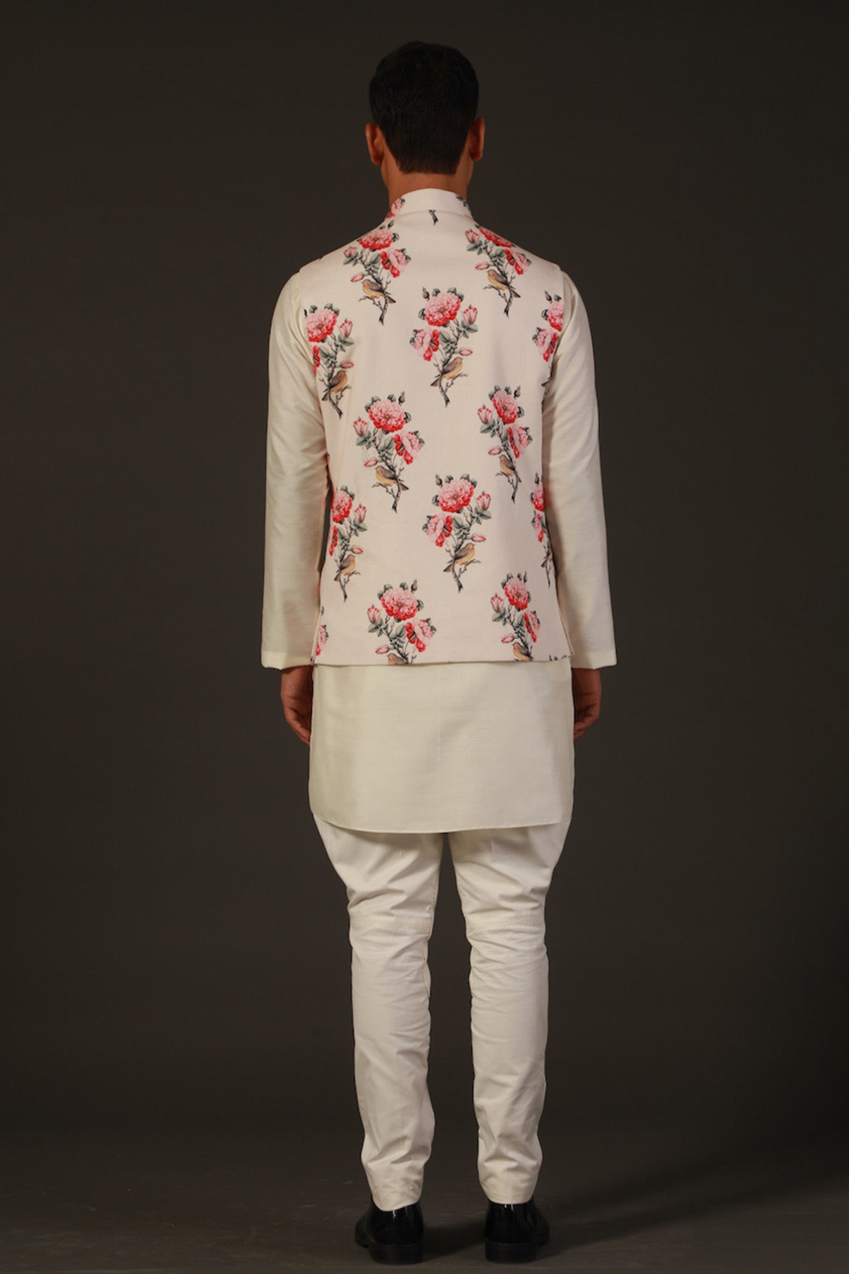Ivory Linen Floral Printed Bundi