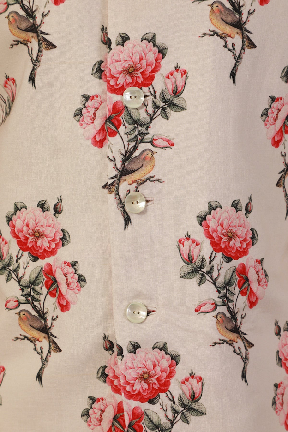 Ivory Linen Floral Printed Bundi