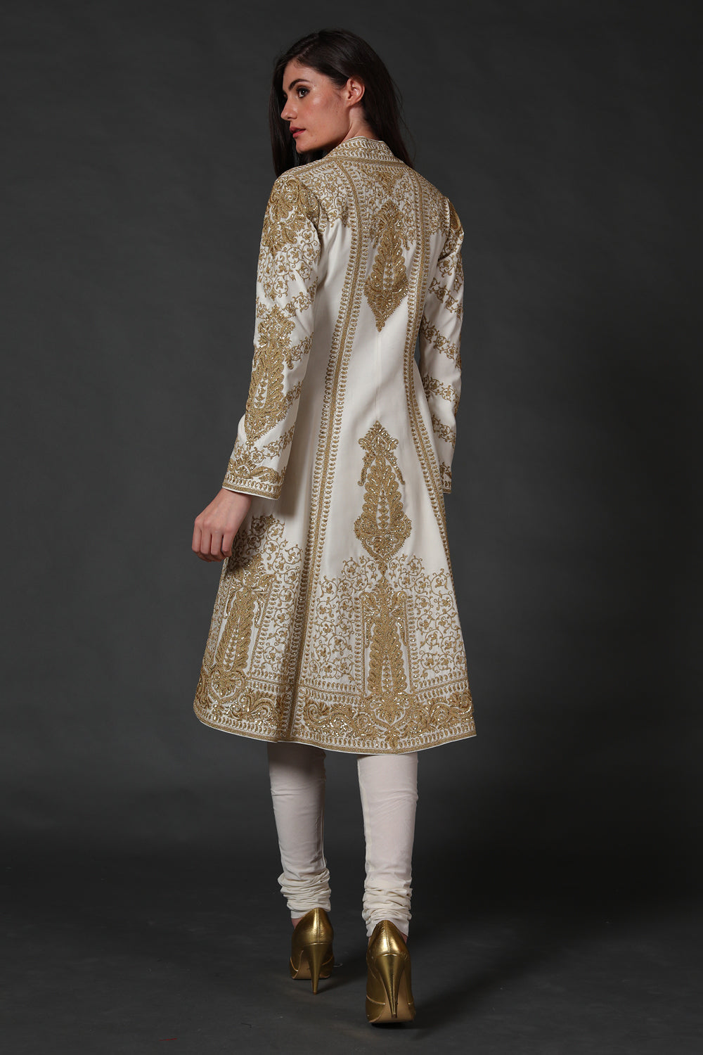 Ivory Chanderi Embroidered A-Line Kurta Set