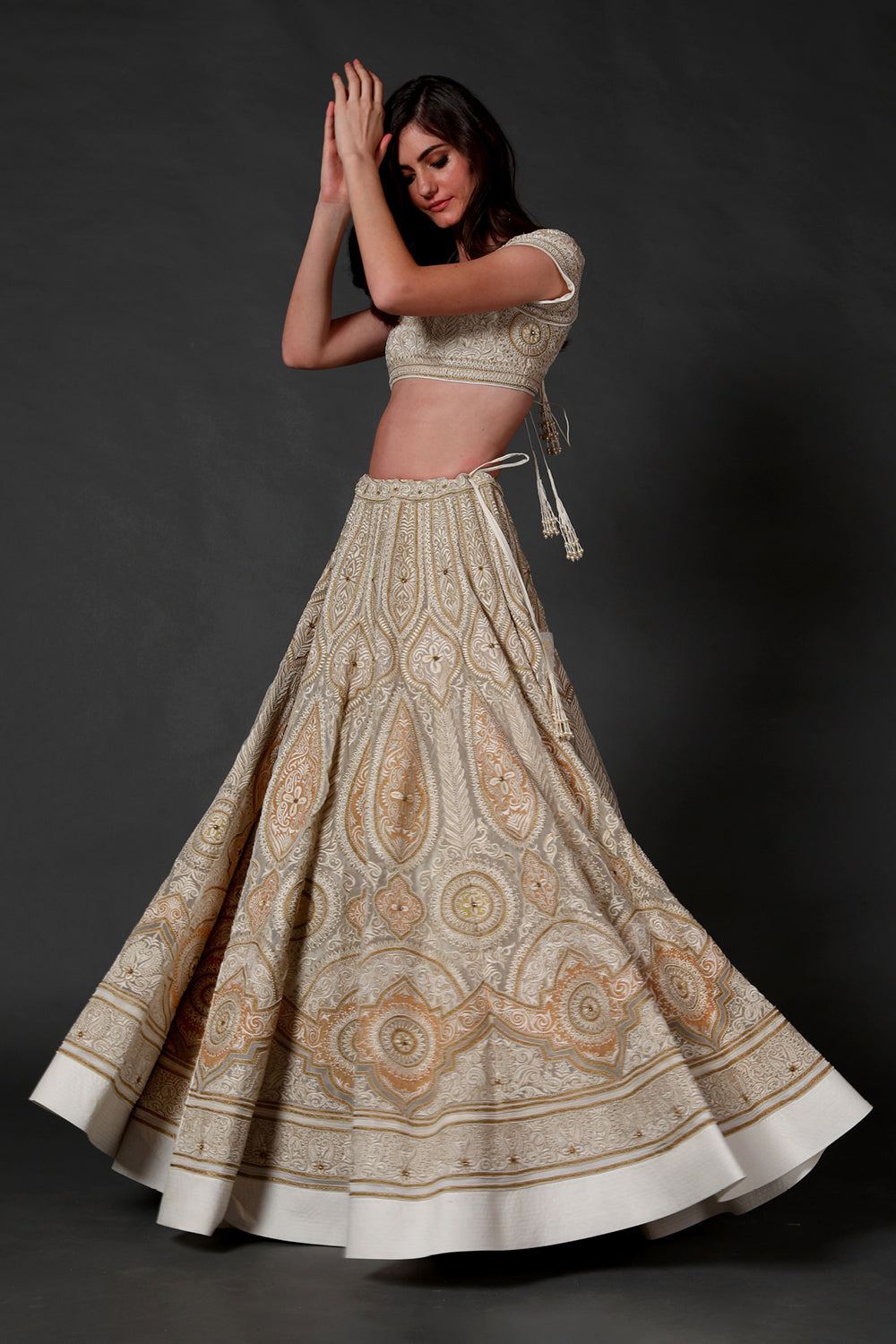 Ivory Chanderi Lehenga Set With Embroidery