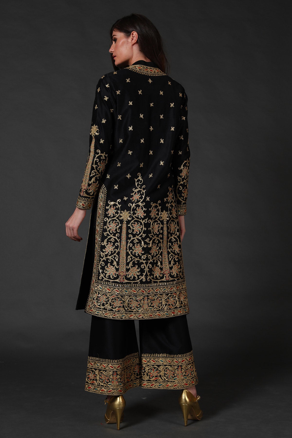 Black Chanderi Embroidered Kurta Set